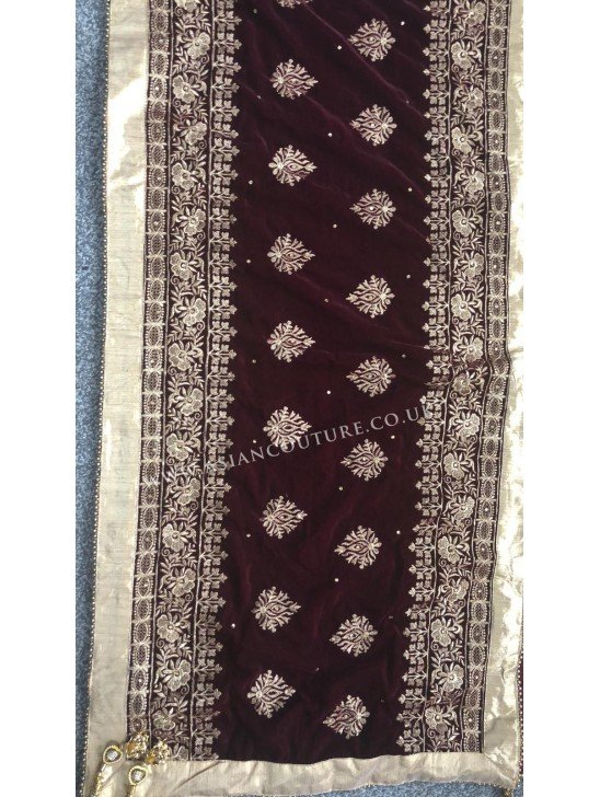 Plum Heavy Embroidered Traditional Velvet Shawl