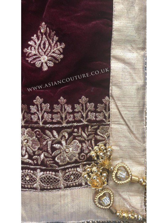 Plum Heavy Embroidered Traditional Velvet Shawl
