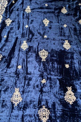 Blue Embroidered Velvet Shawl