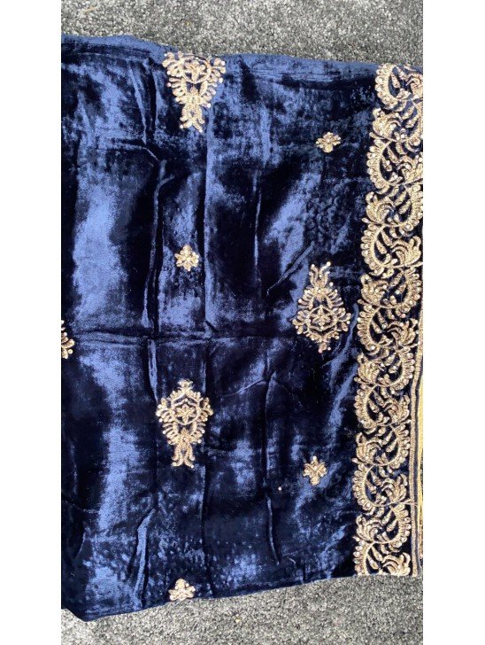 Blue Embroidered Velvet Shawl