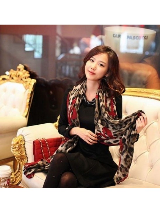 Women Soft Animal Leopard Print Chiffon Shawl Scarf