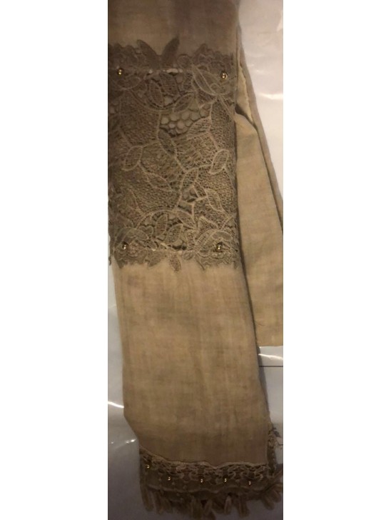 STUNNING DESIGNER SCARFS LACE AND GOLD PEARL WITH LACE TASSELS