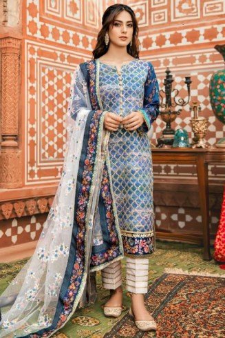 Blue Depths Pakistani Designer Lawn Suit
