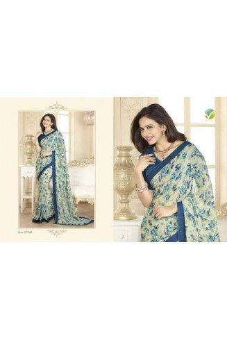Teal Blue Printed Saree Designer Material