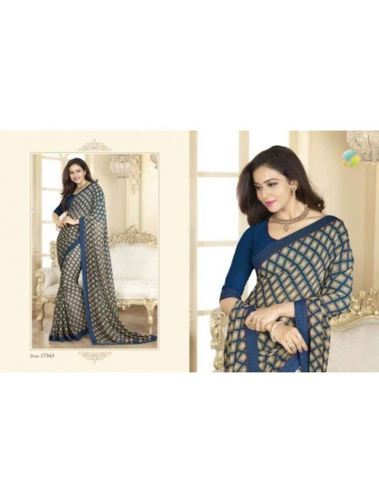 17343 BLUE SHEESHA STAR WALK-18 GEORGETTE PRINTED SAREE