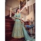 TURQUOISE BLUE HEAVY EMBROIDERED INDIAN WEDDING SLIT STYLE GOWN