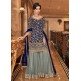 Blue and Grey Embroidered Gharara Suit