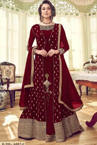 RED GEORGETTE INDIAN JACKET STYLE PARTY WEAR 
