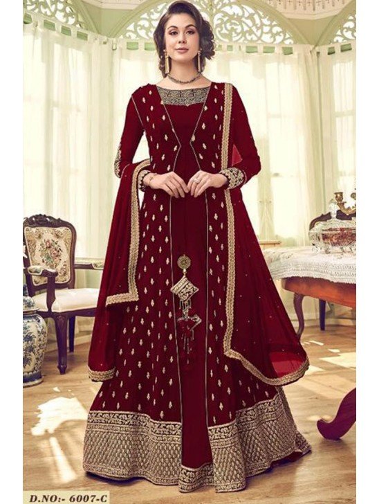 RED GEORGETTE INDIAN JACKET STYLE PARTY WEAR