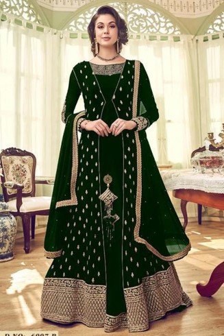 GREEN GEORGETTE INDIAN JACKET STYLE ANARKALI DRESS