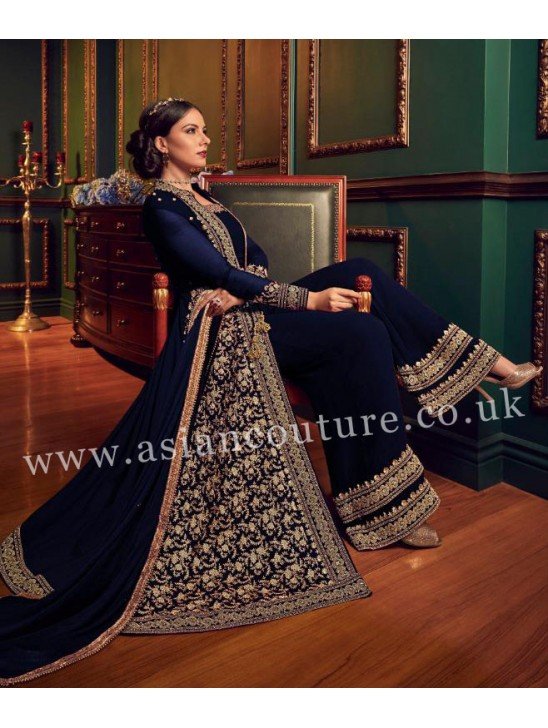 Navy Blue Maxi Gown Indian Palazzo Party Suit