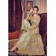 GREEN HEAVY EMBROIDERED INDIAN WEDDING SLIT STYLE NET DRESS