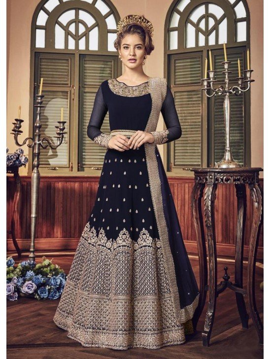 NAVY BLUE INDIAN WEDDING ANARKALI DRESS