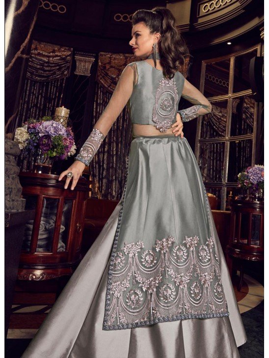 Silver Net Floor Length Wedding Anarkali Dress