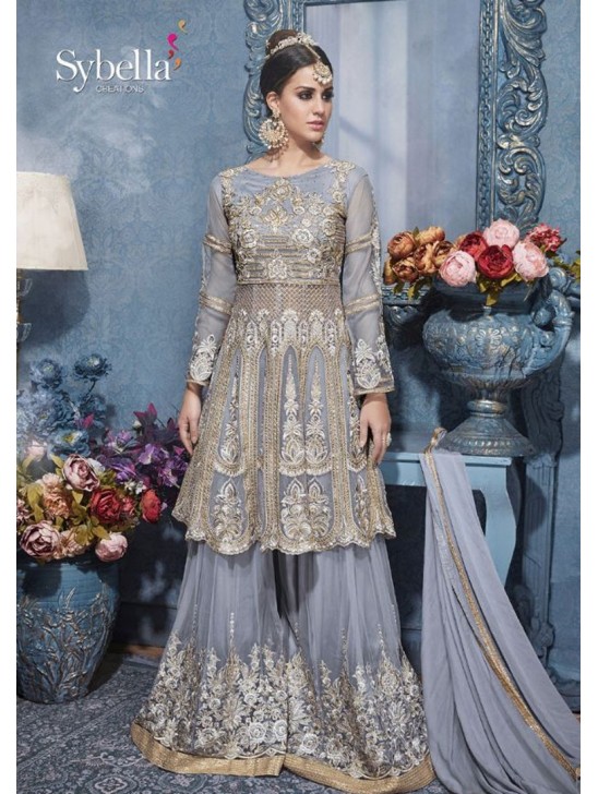 S-83 SILVER SYBELLA HEAVY EMBROIDERED WEDDING WEAR DRESS