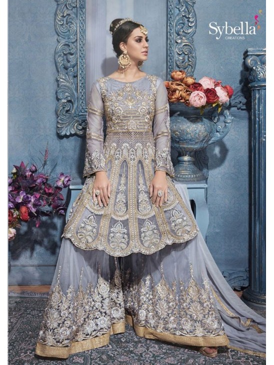 S-83 SILVER SYBELLA HEAVY EMBROIDERED WEDDING WEAR DRESS