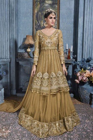S-87 GOLD SYBELLA HEAVY EMBROIDERED WEDDING WEAR DRESS
