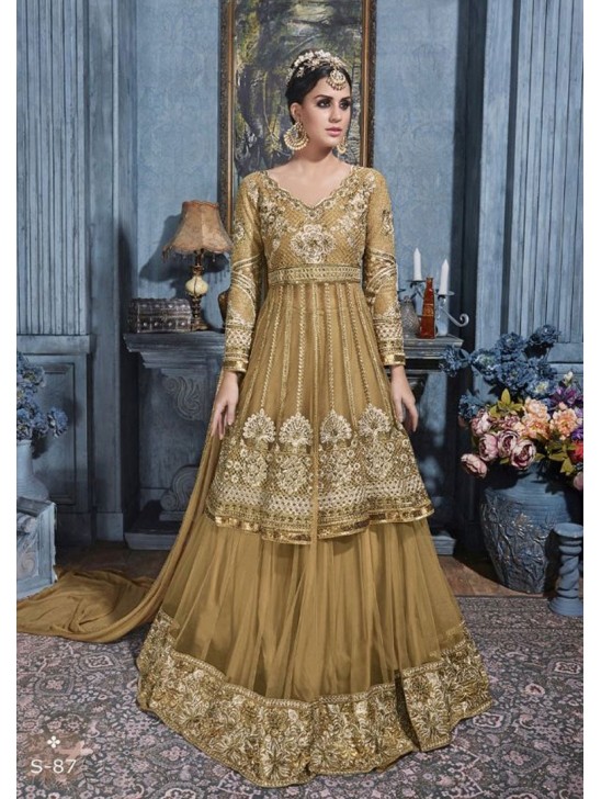 S-87 GOLD SYBELLA HEAVY EMBROIDERED WEDDING WEAR DRESS