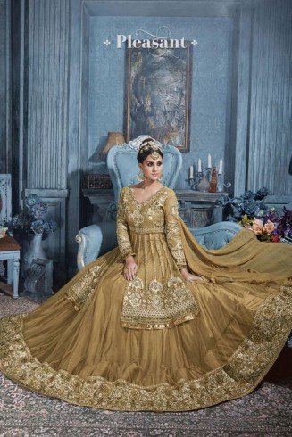 S-87 GOLD SYBELLA HEAVY EMBROIDERED WEDDING WEAR DRESS