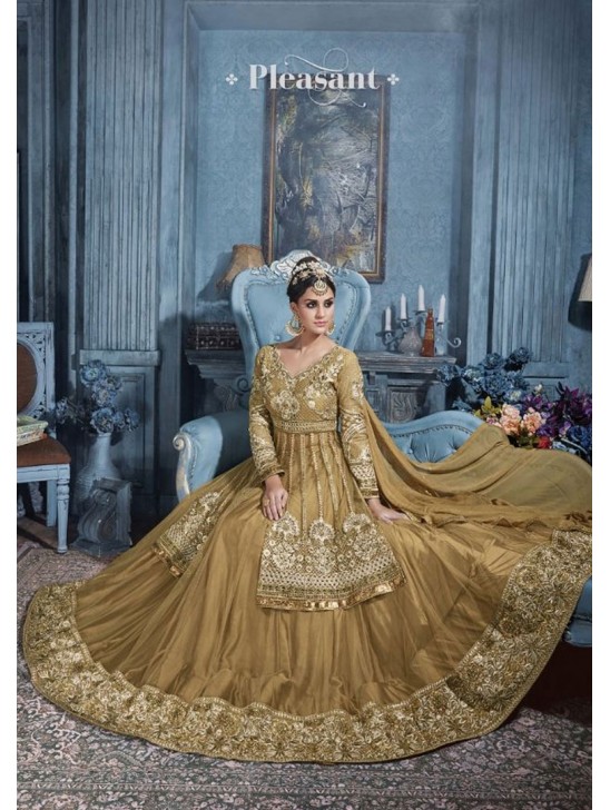 S-87 GOLD SYBELLA HEAVY EMBROIDERED WEDDING WEAR DRESS