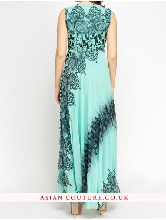 Stunning Cowl Neck Mix Print Maxi Dress