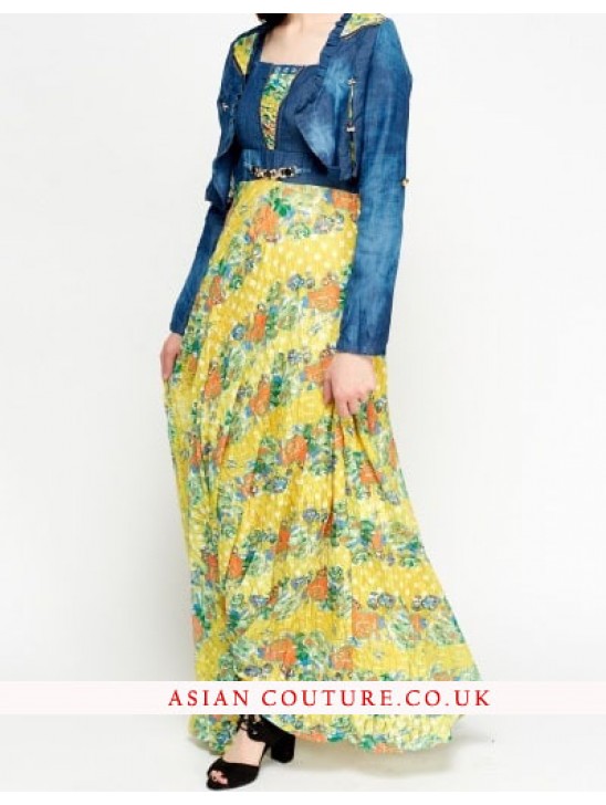 Stunning Floral Denim Bolero Maxi Dress