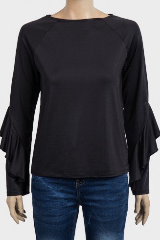 Silver Platinum & Black Ladies Regular & Plus Size Frill Sleeves Shimmer