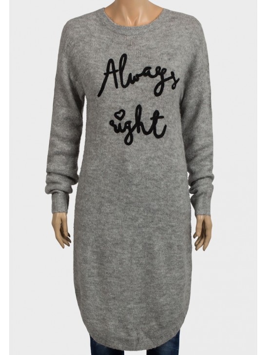 Grey Designer Slogan Jumper Dress