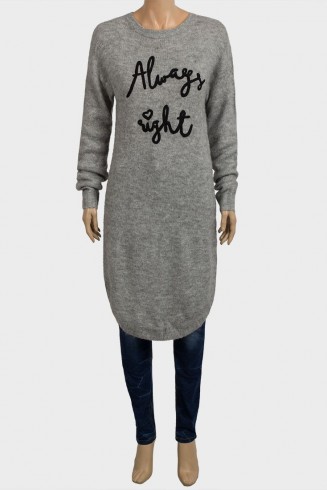 Grey Designer Slogan Jumper Dress