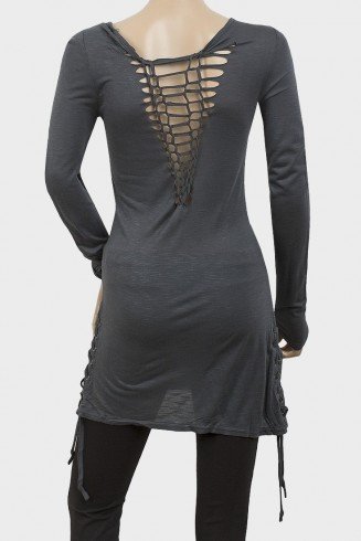 Gunmetal Grey Designer Ladies Slogan Long Top