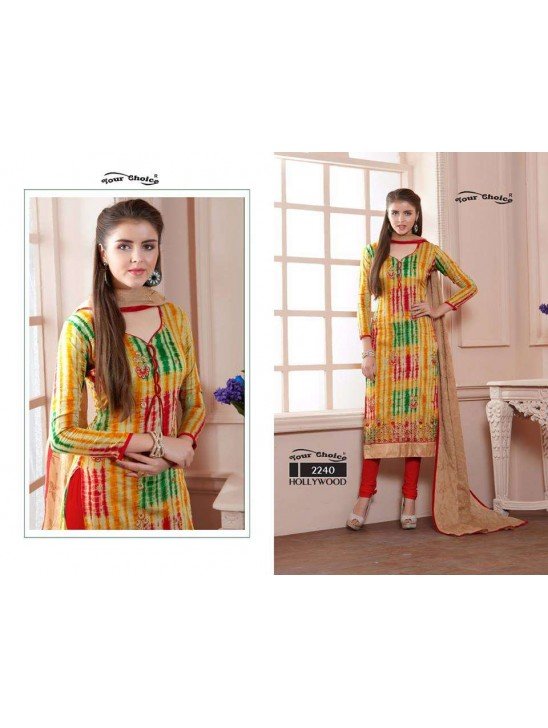 ZYC2240 YELLOW AND RED HOLLYWOOD YOUR CHOICE PRINTED COTTON SALWAR KAMEEZ
