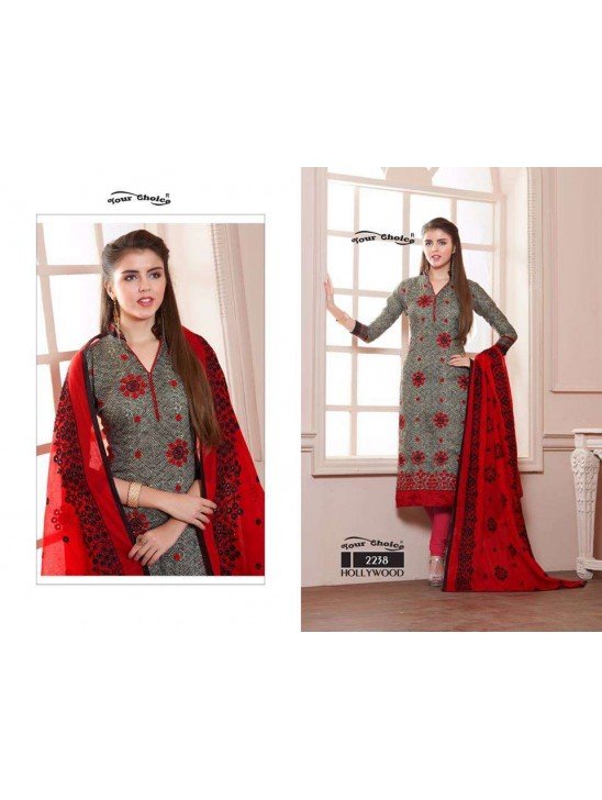 ZYC2238 RED AND GREY HOLLYWOOD YOUR CHOICE PRINTED COTTON SALWAR KAMEEZ