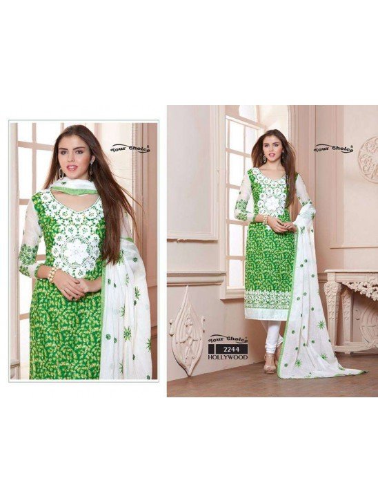 ZYC2244 GREEN AND WHITE HOLLYWOOD YOUR CHOICE PRINTED COTTON SALWAR KAMEEZ