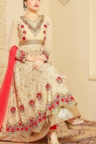 Indian Maxi Cream Party Evening Wedding Anarkali Suit (Ready Made XXL)