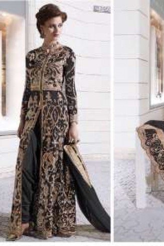 Black Indian Evening Dress Embroidered Slit Dress