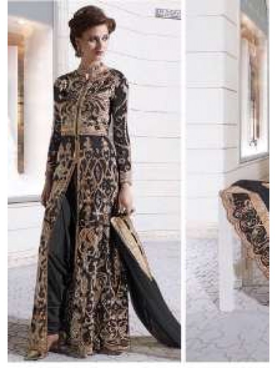 Black Indian Evening Dress Embroidered Slit Dress