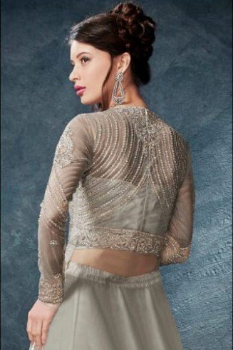 SILVER GREY HEAVY EMBROIDERED INDIAN BRIDAL GOWN 
