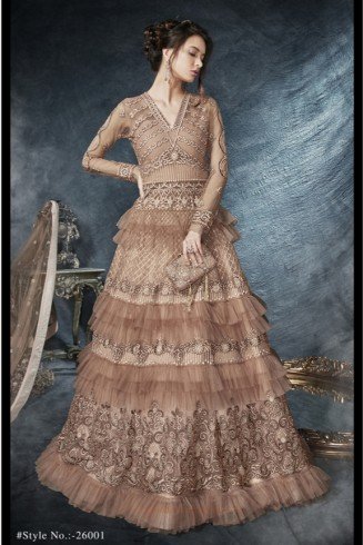 Brown Sequin Party Dress Indian Bridal Wedding Gown