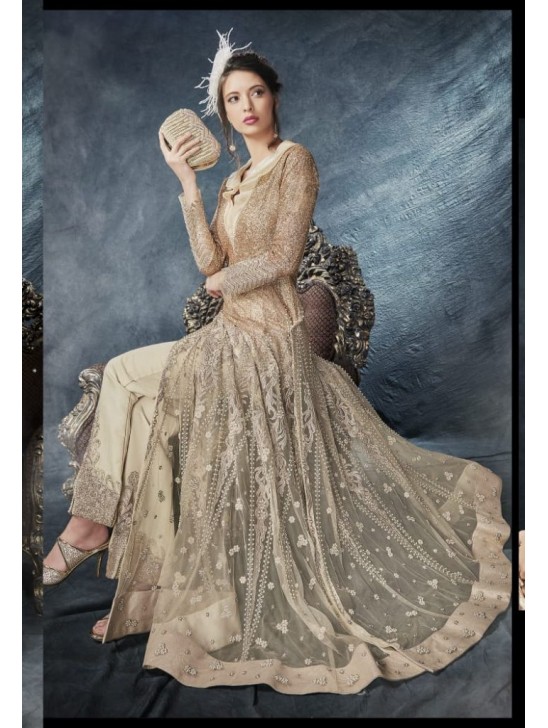 Beige Cocktail Dress Indian Designer Gown