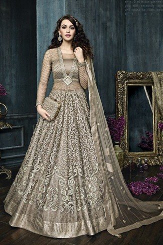 Grey Heavy Indian Anarkali Suit Wedding Party Gown
