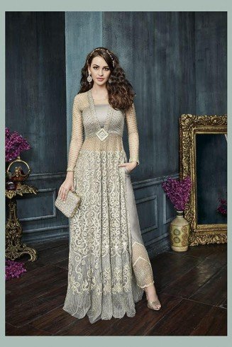 Silver Indian Evening Wear Heavy Bridal Gown