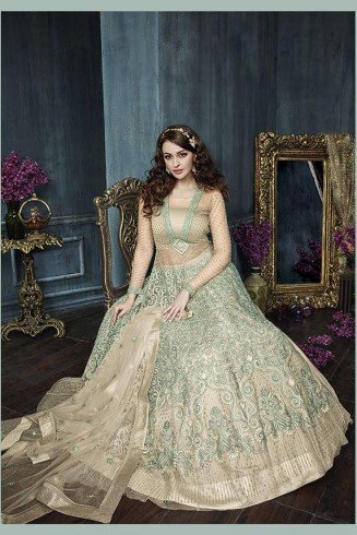 Green Designer Anarkali Dress Indian Wedding Outfit 