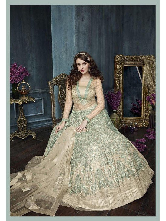 Green Designer Anarkali Dress Indian Wedding Outfit