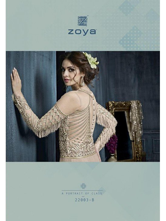 22003-B BEIGE ZOYA CELEBRITY HEAVY EMBROIDERED INDIAN BRIDAL WEDDING LEHENGA