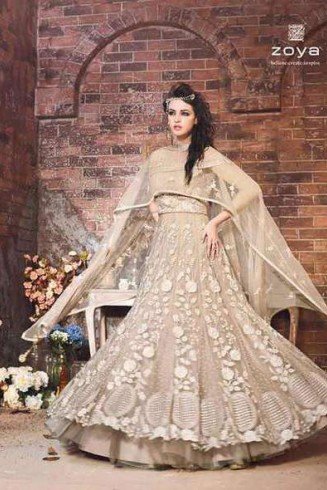 Gorgeous Beige Net Anarkali Dress Indian Maxi