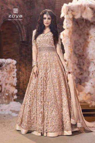 Beige Embroidered Long Anarkali Suit Indian Wedding Dress