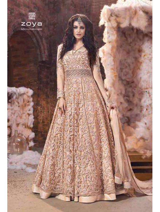 Beige Embroidered Long Anarkali Suit Indian Wedding Dress