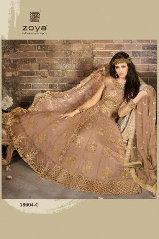Peach Net Embroidered Anarkali Dress Special Party Wear Maxi