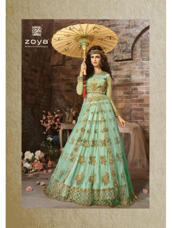 Teal Green Designer Anarkali Net Gown Indian Wedding Dress