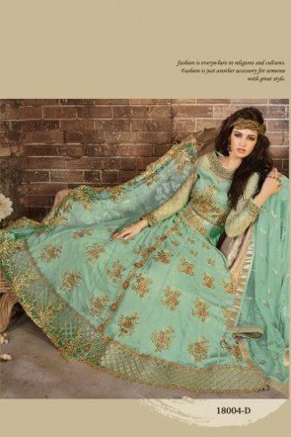 Teal Green Designer Anarkali Net Gown Indian Wedding Dress